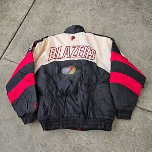 Vtg 90s PRO PLAYER Portland Trailblazers Bubble Applique NBA Puffer Jacket L
